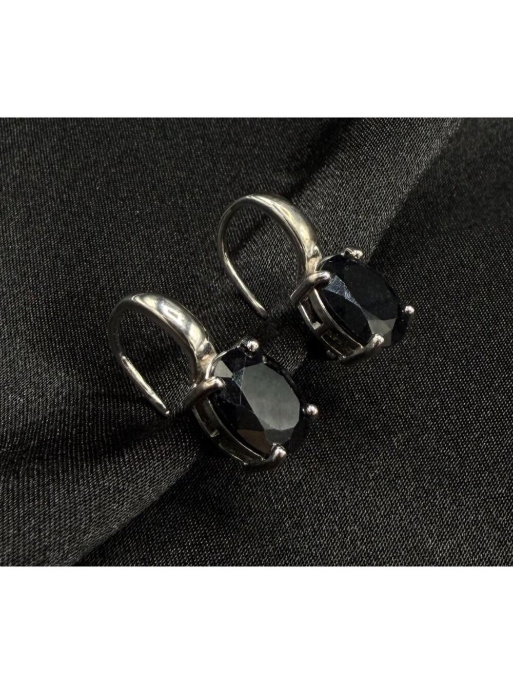 925 Sterling Silver Black Sapphire DGJ Thailand Signed Earrings